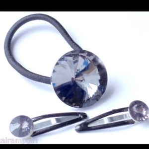 Ponytail Holder Barrette Set Round Gray Prism